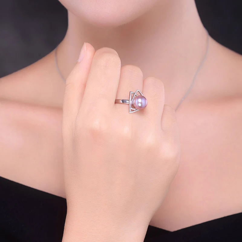 Sinya 925 Sterling Silver 9-10mm Natural Freshwater Pearl Fine Jewelry Wedding Brand Engagement Ring for Women Lover