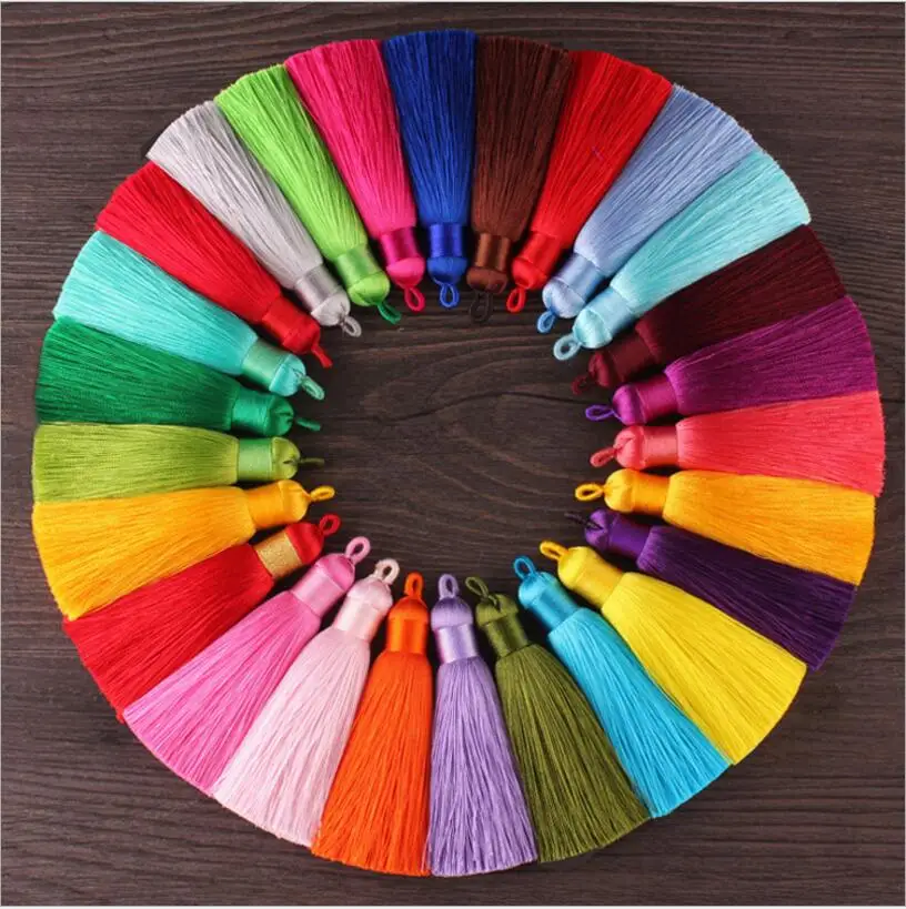 5pcs Multicolor 80mm Long Cotton Silk Tassel Brush for Earring Charm Pendant Satin Tassels with Loop DIY Jewelry Making Findings