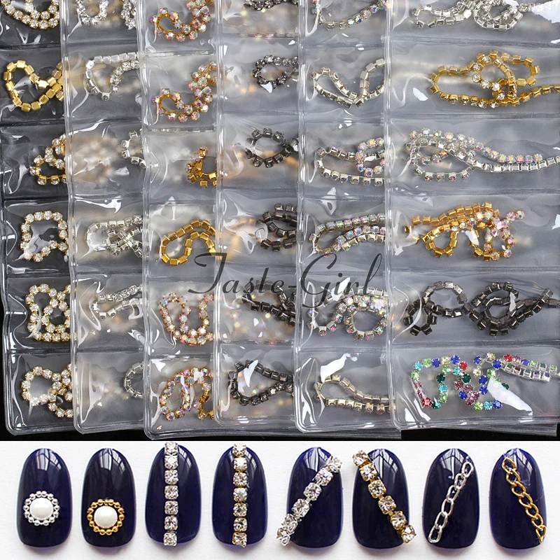 6 Grid/Pack Nail Art Metal Jewel Claw Chain Snake Bone Punk Lines 3D Decorations Nail alloy Slider Manicure Accessories DIY