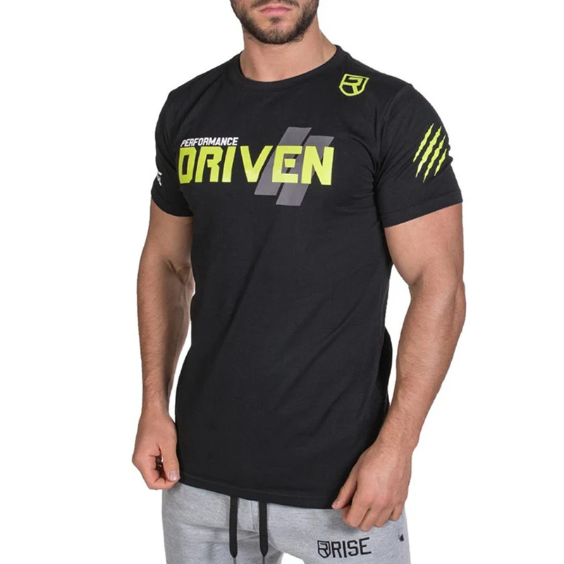 2024 Men Brand T-shirt Gym Fitness Bodybuilding Slim Summer Casual Fashion Print Male Cotton Tee Shirt Tops Crossfit Clothing