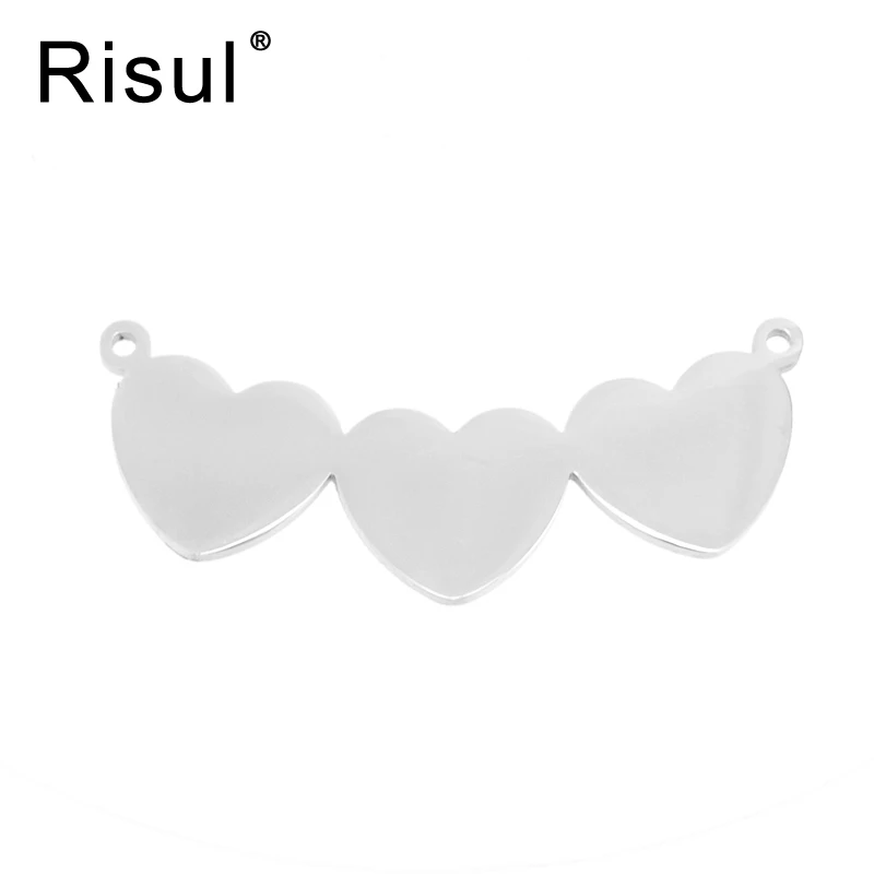 Risul triple Hearts Charms for Necklace Bracelet Diy jewelry making Mirror polish Stainless steel pendants Wholesale 100pcs