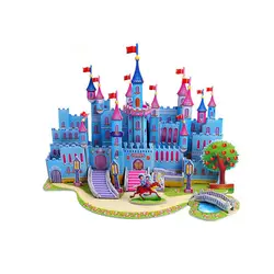 3D Jigsaw Blue Castle Building Blocks, DIY brinquedos educativos para crianças, venda quente