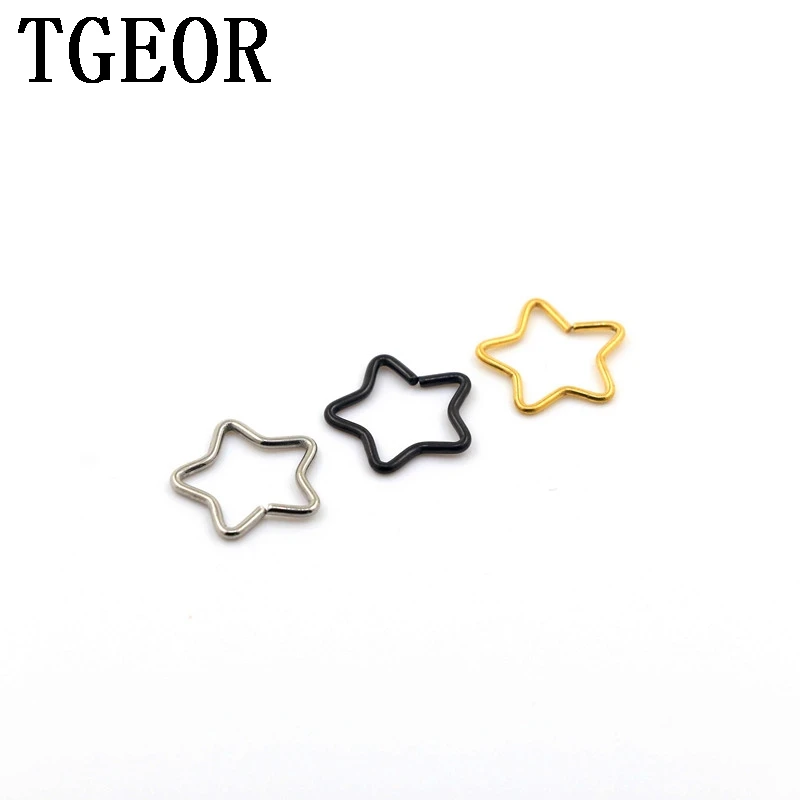 

Free shipping Hot wholesale 18G 50pcs Septum Ring Stainless Steel colors star shape titanium plated piercing nose ring