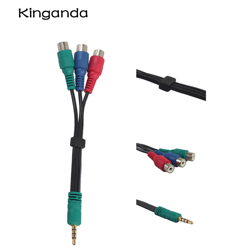 4-pole AUX 3.5mm Male to Component YPbPr 3 RCA Female Adapter Video Cable Green Blue Red 3-RCA External Line For Samsung TV PC