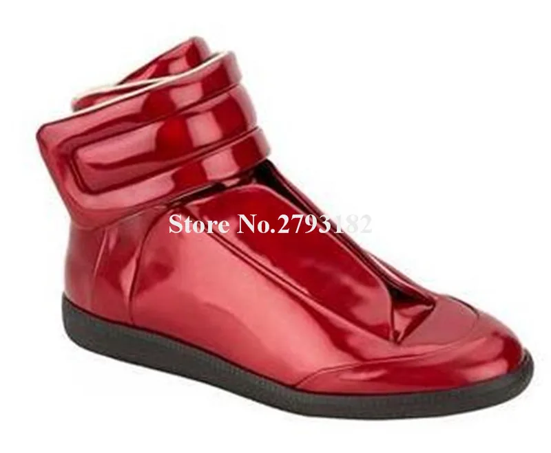 Rousmery Brand Design Round Toe High-top Red Leather Sneakers Men High Quality Casual Shoes Leisure Flat Shoes