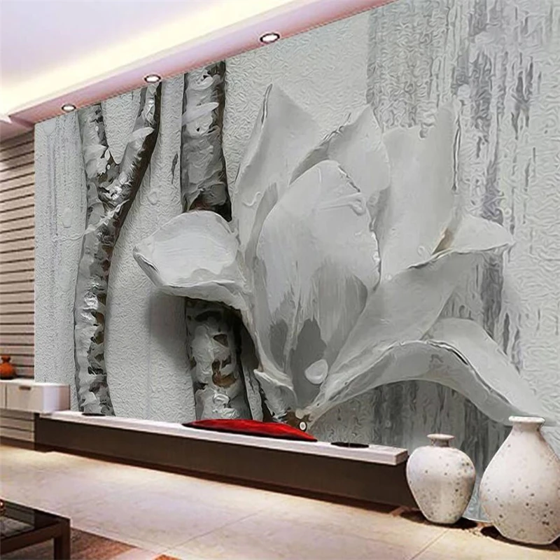 

wellyu Orchid embossed background wall relief decorative painting 3D background custom large mural green wallpaper