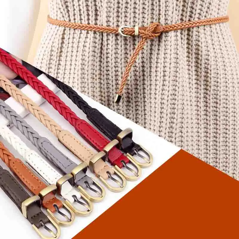 

Women's Belts Retro Woven Belt Female Pin Buckle Braided Belt Casual Thin Waist Rope Decoration Feminino Ceinture Femme Cinturon