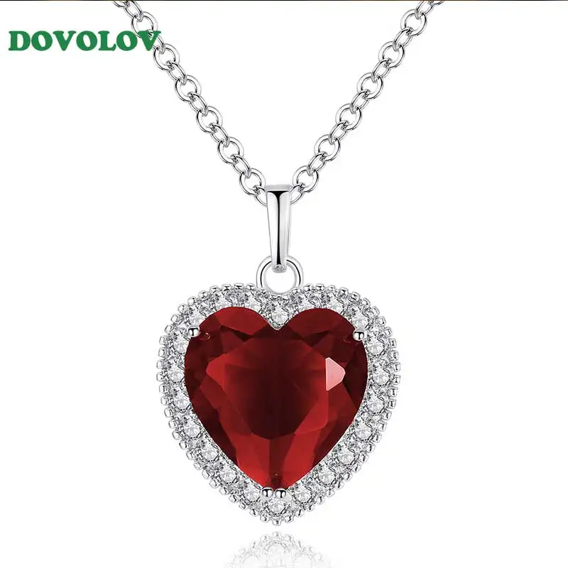 Dovolov Fashion Jewelry Romantic Red Crystal Necklace Titanic Heart Pendant Necklace  for Women Girl Best Gift D3