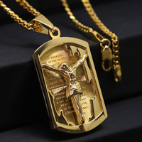 New Gold Color Crucifix Image Men\\\\'s Pendant Christ Miami Cuban Religious Necklace for Daily Wear Fashion Jewelry Accessories