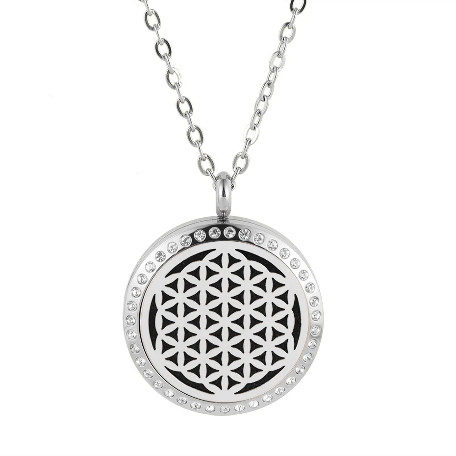 316L stainless steel magnetic flower of life aromatherapy pendant 20mm 25mm 30mm perfume diffuser necklace