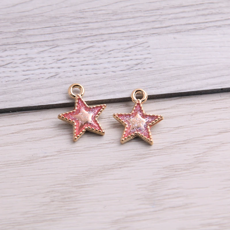 SWEET BELL  8pcs 12*15mm Alloy Metal Drop Oil Pink Five-pointed Star Charms Pendant For DIY Bracelet Necklace Jewelry Making