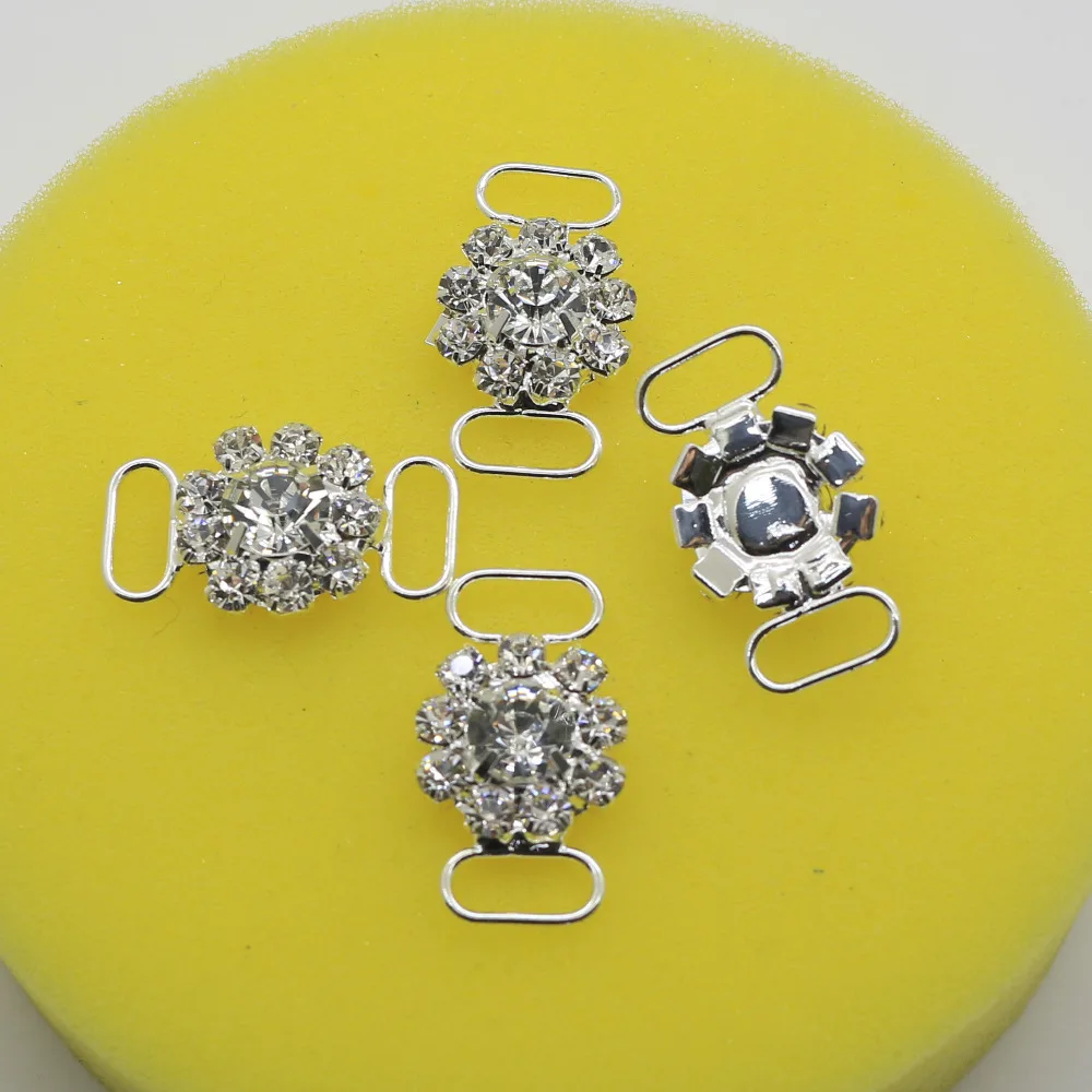 Full Shiny Rhinestone Bikini Connectors Buckle, Silver Trinket Clothing Decoration, Accessories for Bag Shoes, 10Pcs