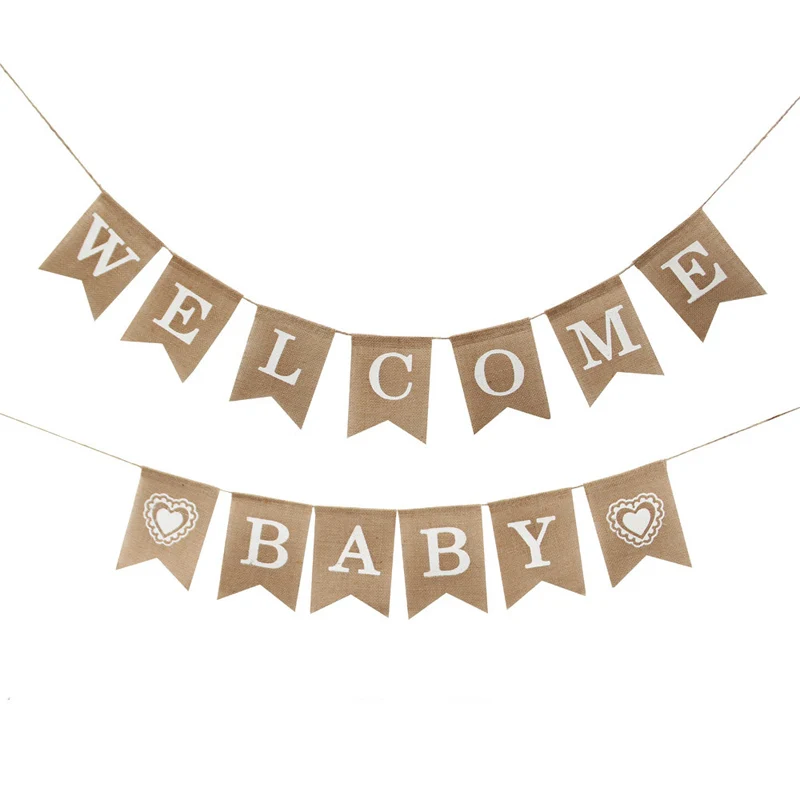 

1 Set Pull flag Ceiling Decoration party Supplies Linen Zipper Outdoor Wedding Welcome Baby Burlap Swallowtail Flag Photo Props