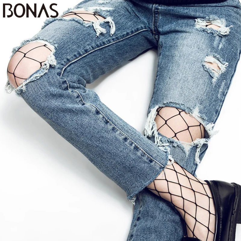 BONAS Black Nylon Fishnet Tights for Women, Small, Middle, Big Mesh, Sexy Pantyhose, Breathable Stockings, Hollow Female