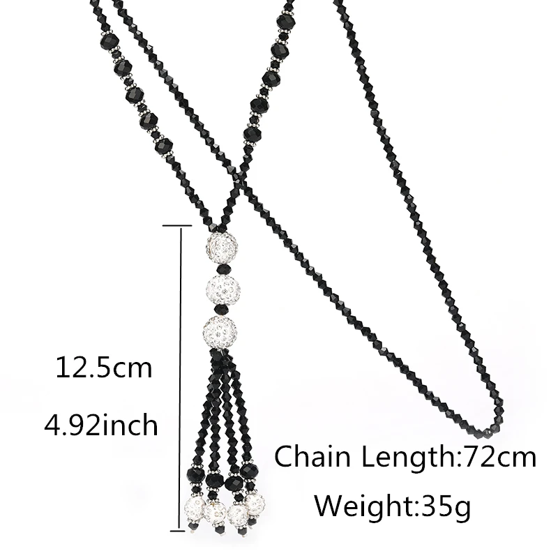 Japan Korean Fashion Shiny Crystal Beads Long Necklace 2019 Kpop Simple Joker Tassel Strand Sweater Chain Women Leisure Jewelry