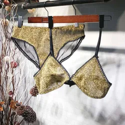 Wriufred Comfortable Bra Sets Temptation Wild Triangle Cup Underwear Gold Sliver Ultra thin Sexy Lingerie Sets