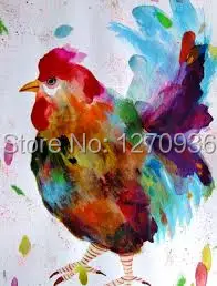 Beautiful abstract funny chicken oil painting on canvas abstract colors small animal chick oil painting for wall decoration