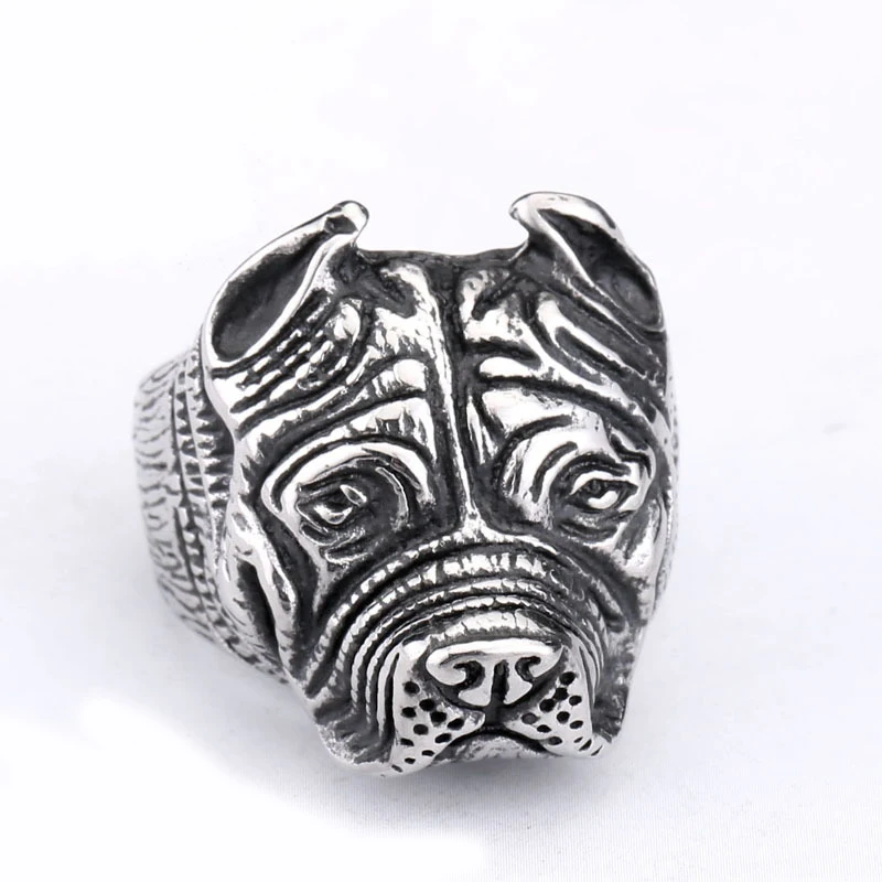 1PC 316L Stainless Steel  Animal Pit Bull Dog Ring Men Personality Unique Men\'s Jewelry US Size