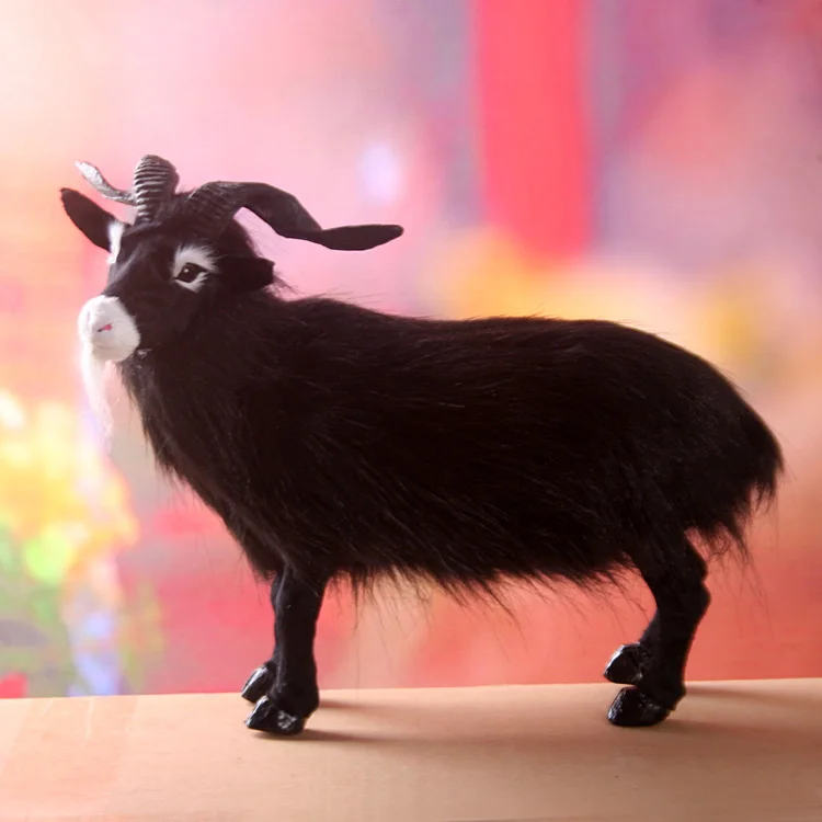 

имитация овцы, овечки из пушистого меха, модель черной козы 35х27 см, изделия ручной работы из полиэтиленовой смолы, украшение для дома a1819