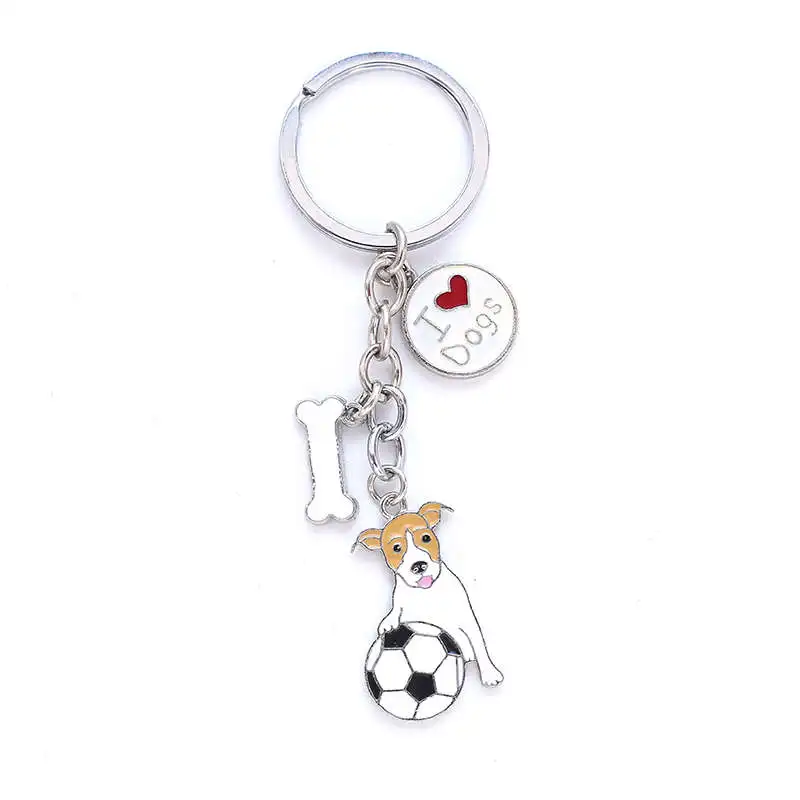 Football Key Rings Real Rabbit Fur Ball Keychain for Handbag Car Key Ring Women Cute Dog Jewelry Luxury Metal Key Chains KC009