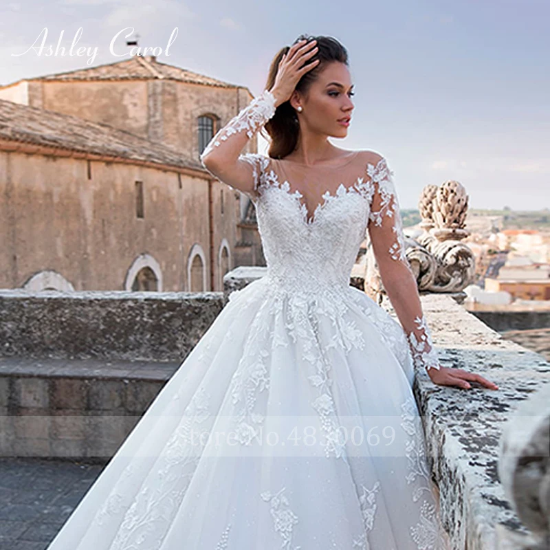 Ashley Carol-Robes de mariée élégantes pour femmes, appliques perlées, à lacets, robe de princesse sexy à col en V, 2023