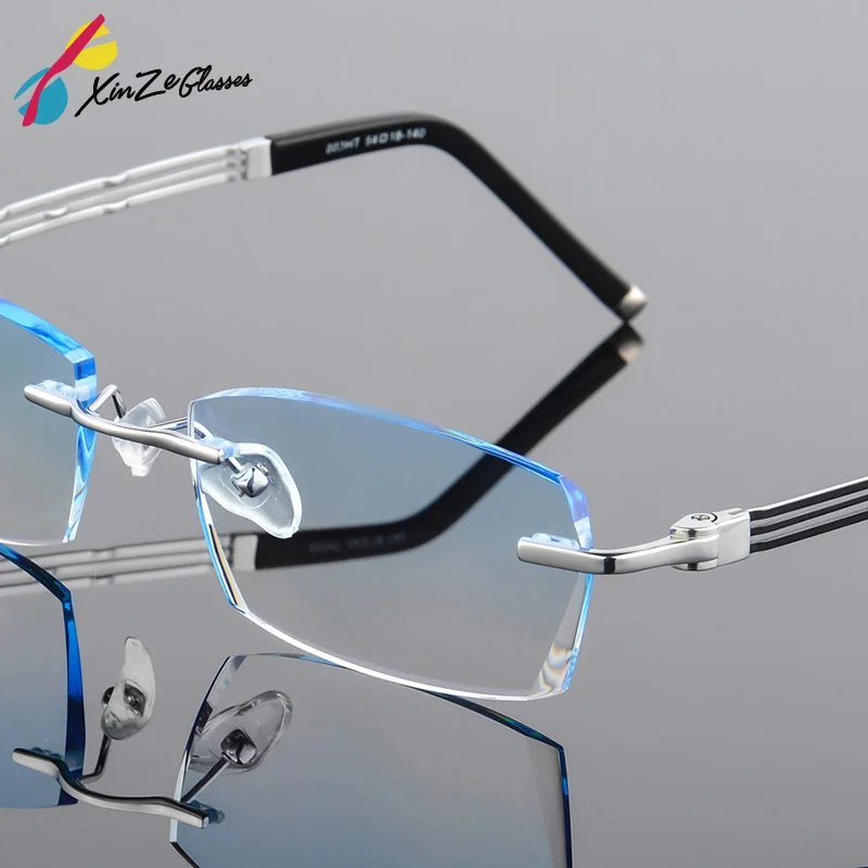 

XINZE Pure Titanium Eyeglasses Men Frames Rimless Glasses Myopia Spectacle Optical glasses frames vintage classic oculos de grau