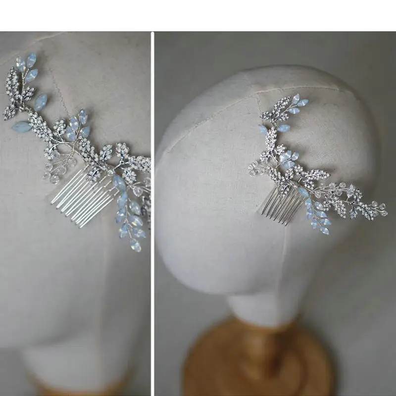 Gorgeous Leaf Hair Comb Bridal Hair Accessories Shiny crystal Bridal Wedding Headdress Jewelry