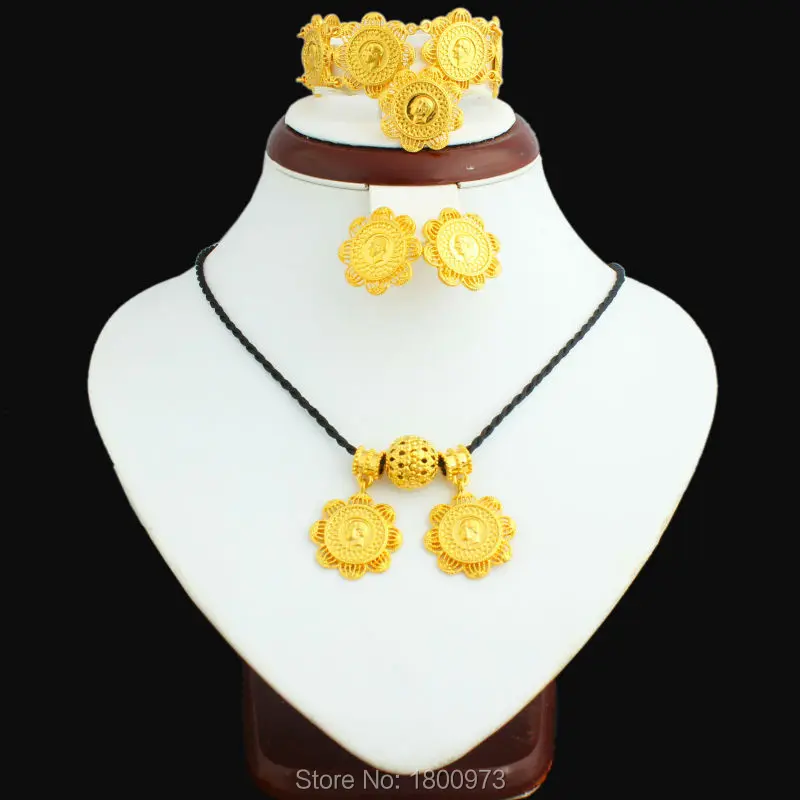 Adixyn New Arrival Gold Ethiopian Coin Jewelry Sets 24K Gold Color African Habesha Bridal Wedding Jewelry Set