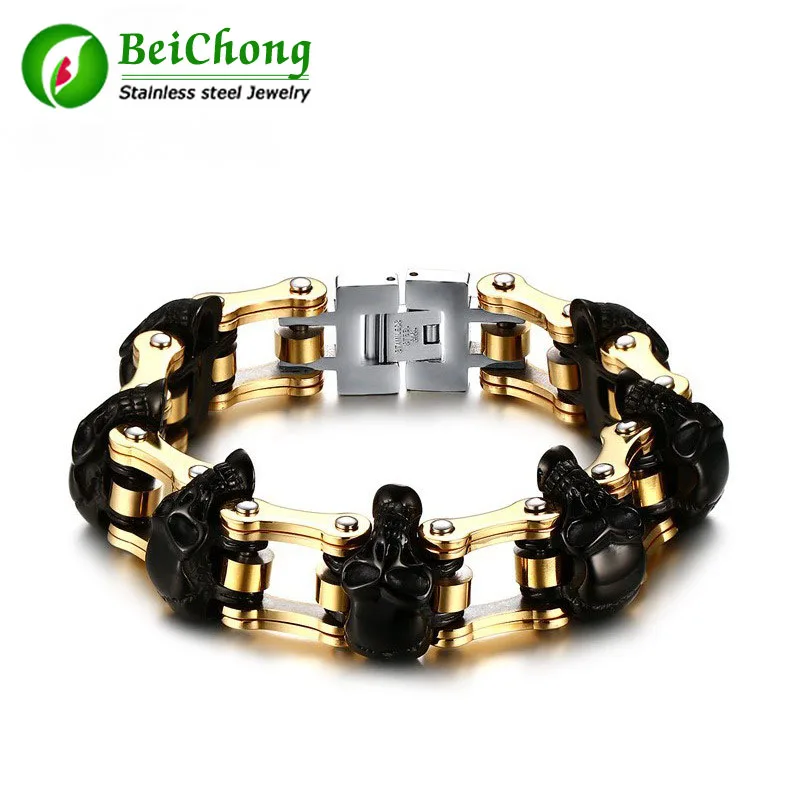 

BC Men 's Stainless Steel Bracelet Skeleton Head Ghost Jewelry Mens Friendship Chain Skulls Link Biker