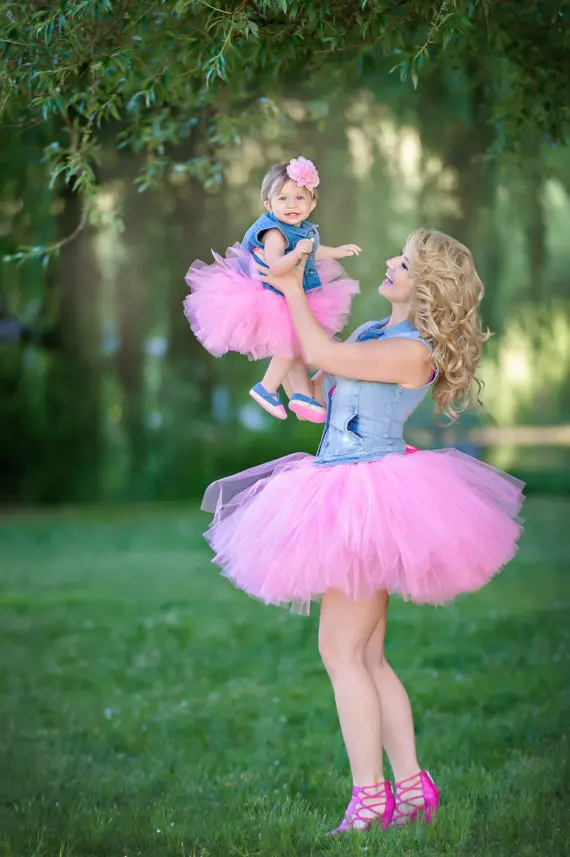 Mommy and Me Matching Tutu Skirts Set Pink Baby Girls Tutu Skirt Family Matching Outfirts Adult Mother and Daughter Tutus Skirts