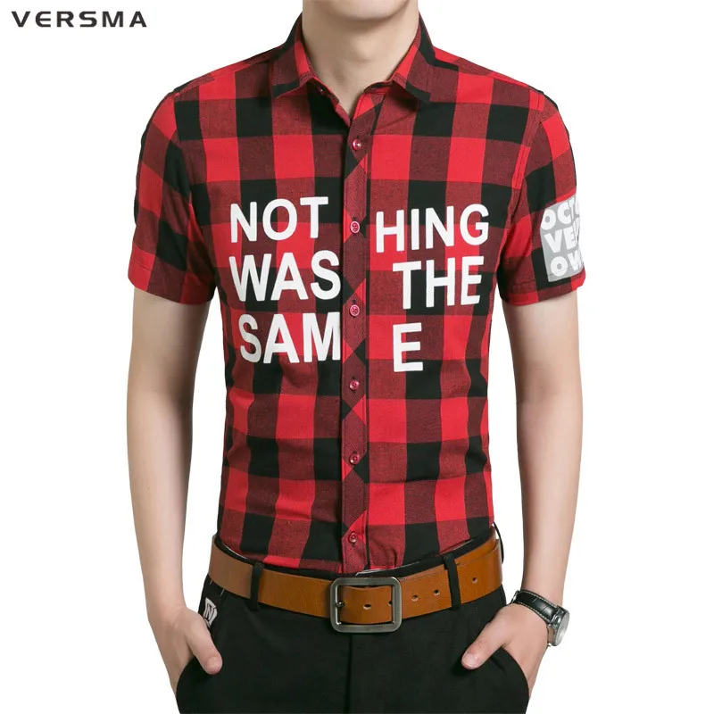 

VERSMA Men Chemise Homme Short Sleeve Plaid Shirt Men Korean Slim Fit Camisa Hombre Masculina Mens Checkered Shirt Men Clothes