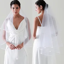 Accesorios nupciales de borde de cinta de dos capas de tul de velos para bodas Simple, venta al por mayor, accesorios blancos de velos de boda de marfil OV000