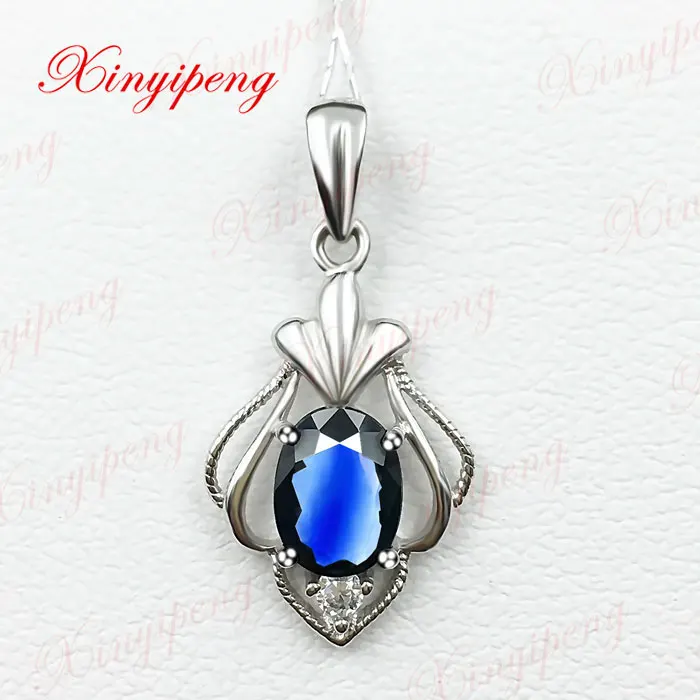 

18k white gold with natural sapphire pendant female Fashion and personality Simple