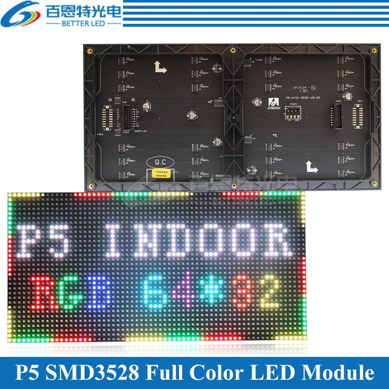 P5 Indoor LED screen panel module 320*160mm 64*32pixels 1/16 Scan SMD3528 RGB 3in1 SMD Full color P5 LED display panel module