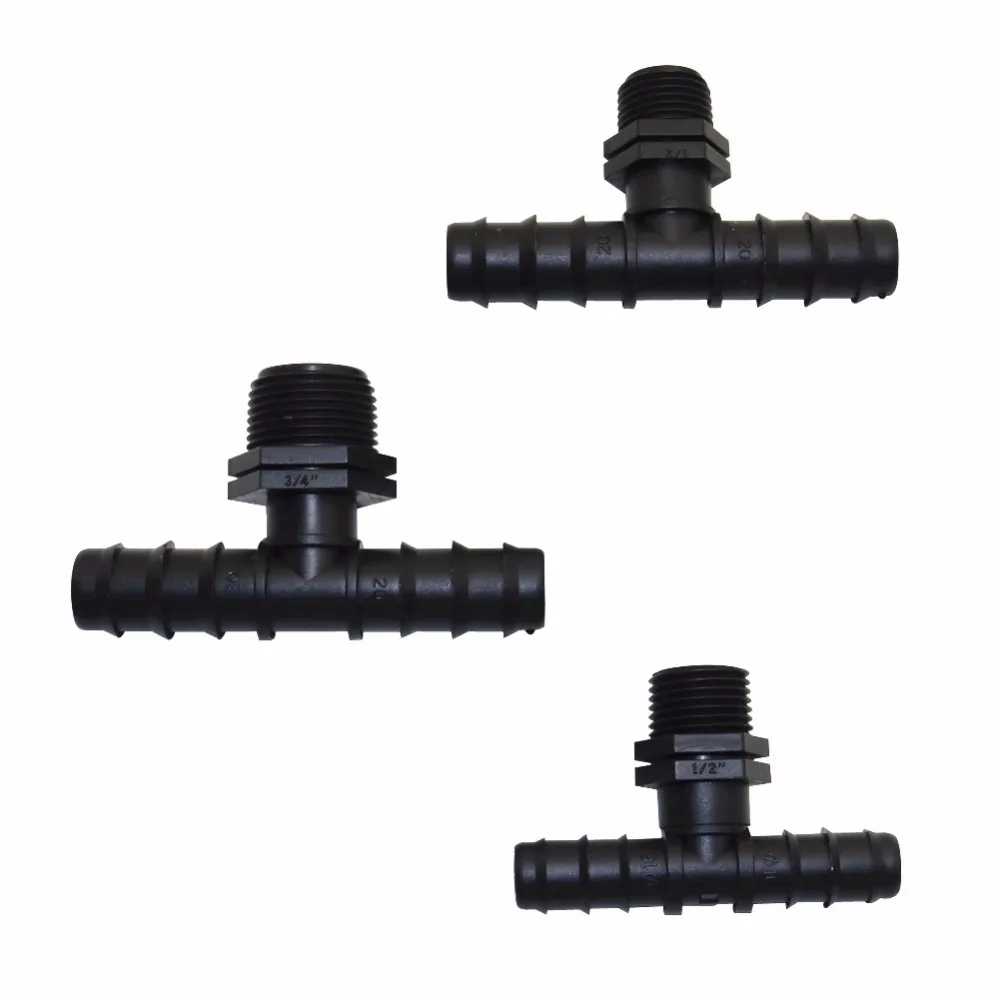 

10 Pcs DN16,DN20 Water Pipe Garden Hose Barbed Tee Connectors Micro Irrigation Hose Fittings 1/2' 3/4' Thread