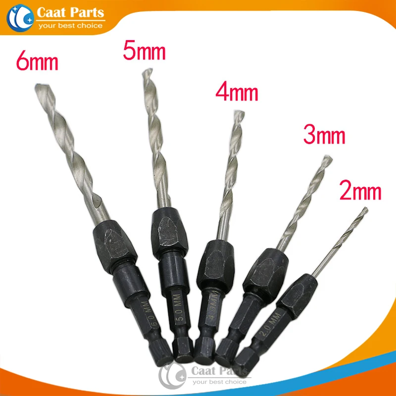 

5pcs Quick Change Drill Bit Set Hex Shank Metric 2mm-6mm Twist Drill Bit Steel Plate Hole Cutter Drill HSS 6542 Core Drill Bit