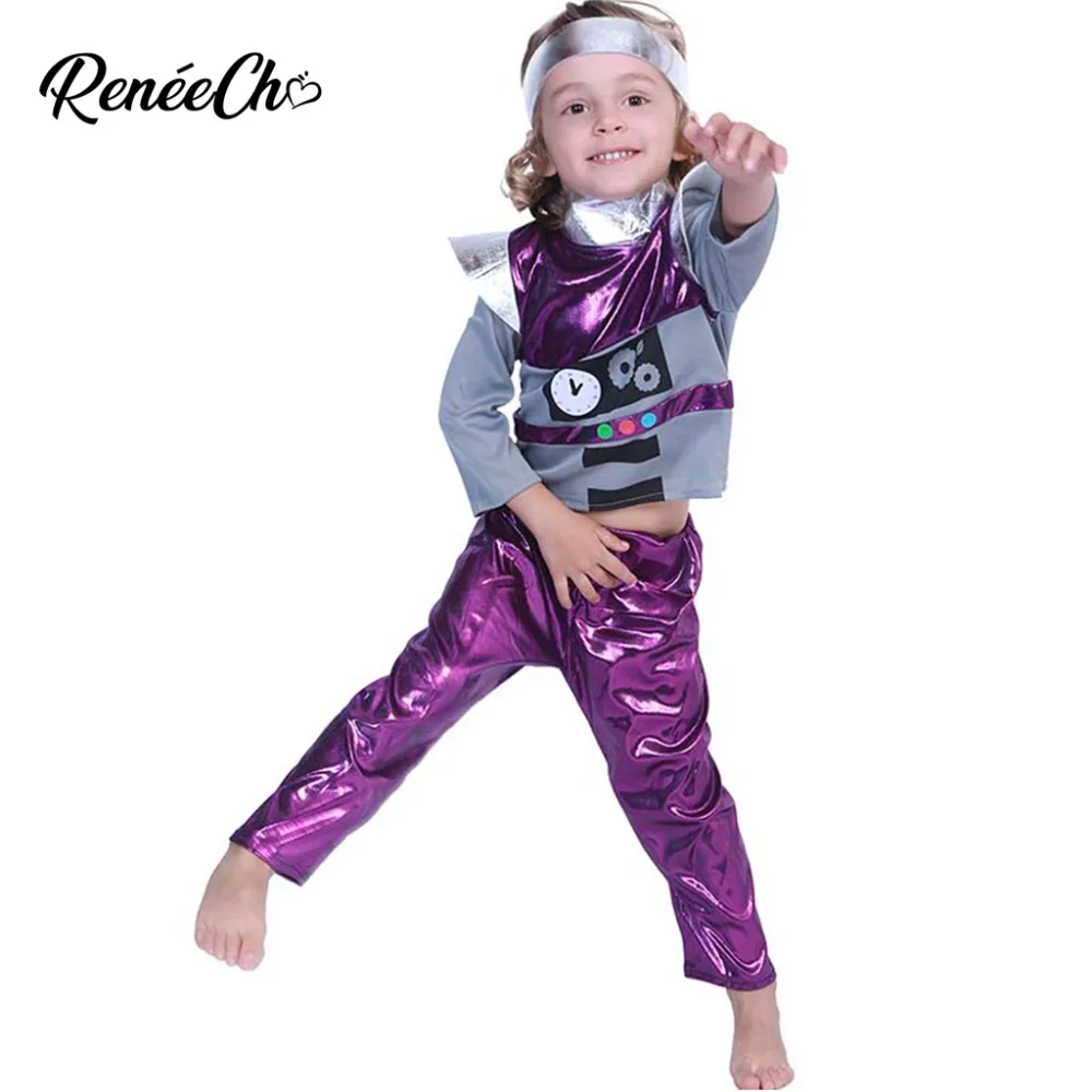 Reneecho Boys Purple Alien Costume Kids Robot Cosplay Outfit Halloween Costumes For Child Carnival Party Purim Dress Up