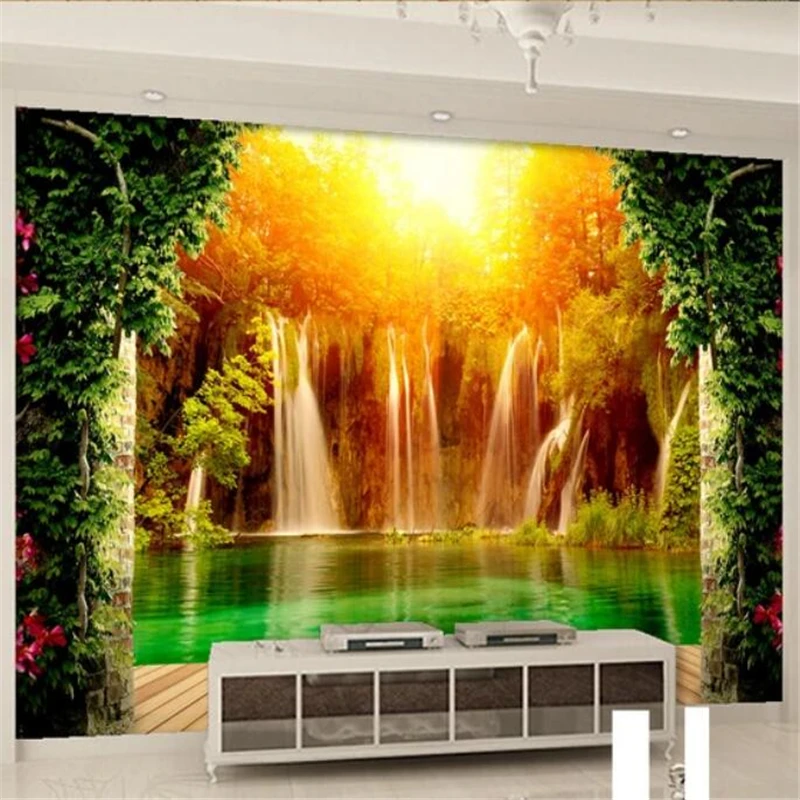 wellyu Custom wallpaper 3d large murals waterfall rural landscape 3D living room bedroom background wall paper papel de parede