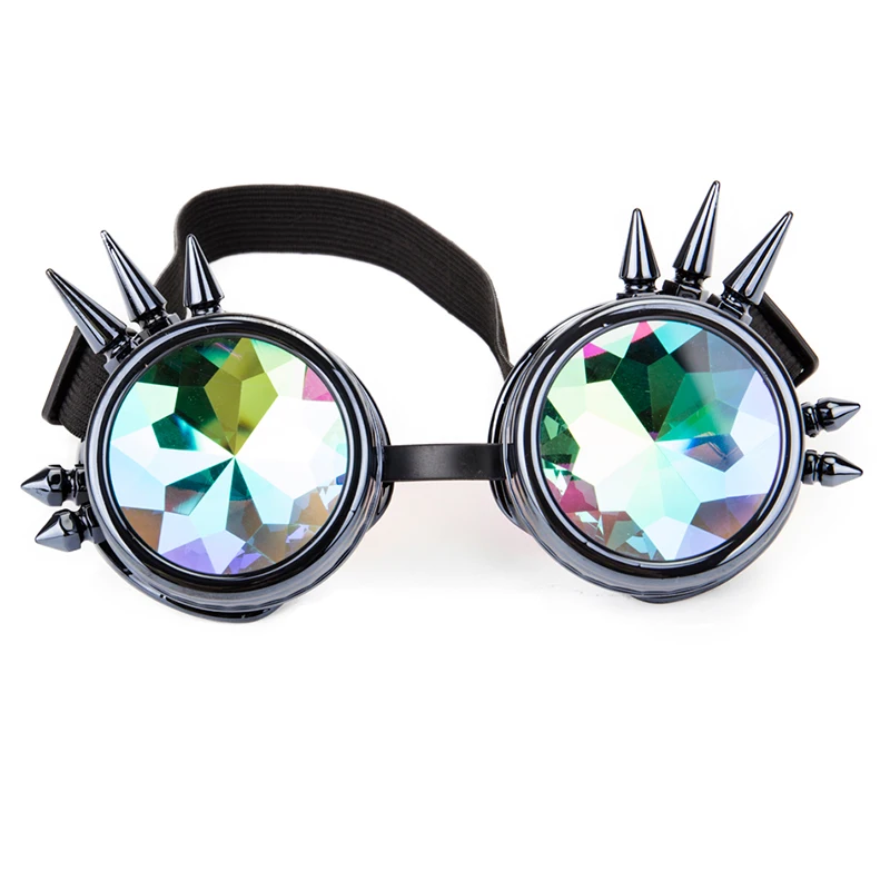 Hotselling Kaleidoscope Rainbow Glasses Crystal Lenses Men Women Rivet Steampunk Goggles Cosplay Vintage Gothic Eyewear