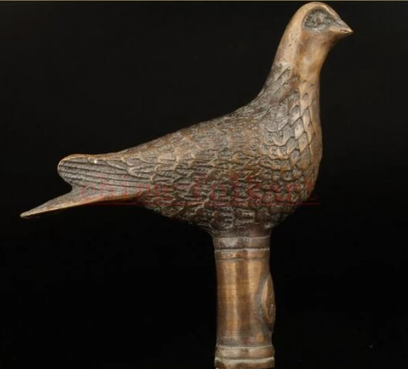 Pure Copper Brass Grandpa Good Lucky DOVE ASIAN COLLECT OLD HAND BRONZE CANE WALKING STICK HEAD HANDLE DECORATION