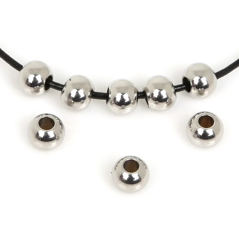 New Coming 5-50pcs/lot Hole Size 1-6.5mm Stainless Steel Loose Spacer Beads for Bracelet Necklace Jewelry Making