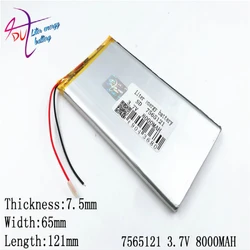 3.7v 7800mah 7565120 7565121 Lithium Polymer Li-po Rechargeable Battery For Pad Gps Dvd Power Bank Tablet Pc