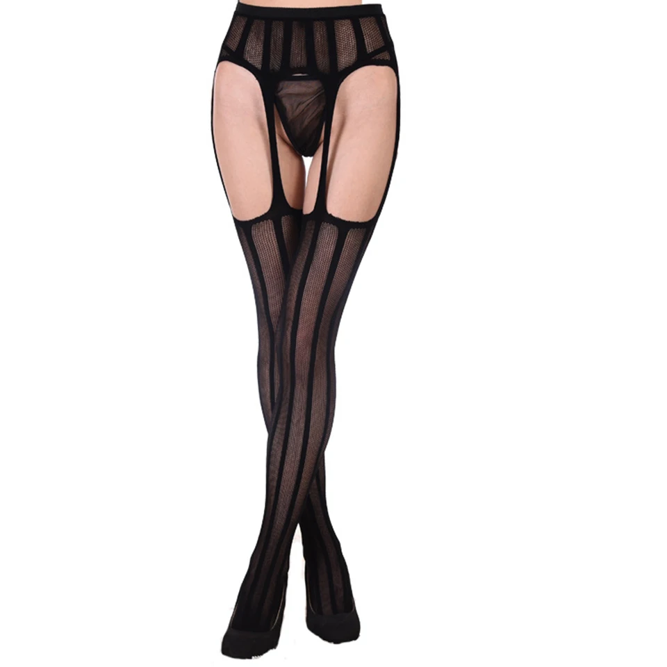 Women's Sexy Belt Mesh Tights Thigh High Silk Stockings Hollow Out Solid Fishnet Fancy Night Club Pantyhose