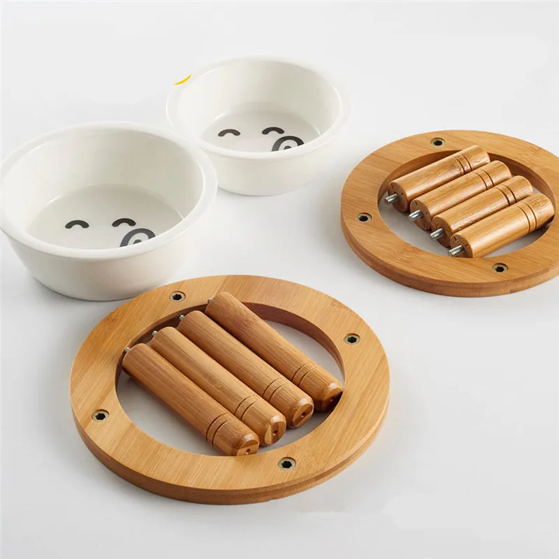 Cat Dog Bowls Stand ceramic Bowls cats Dogs drinking water food bowl standing ceramic bowls Bamboo Elevated small pet feeder