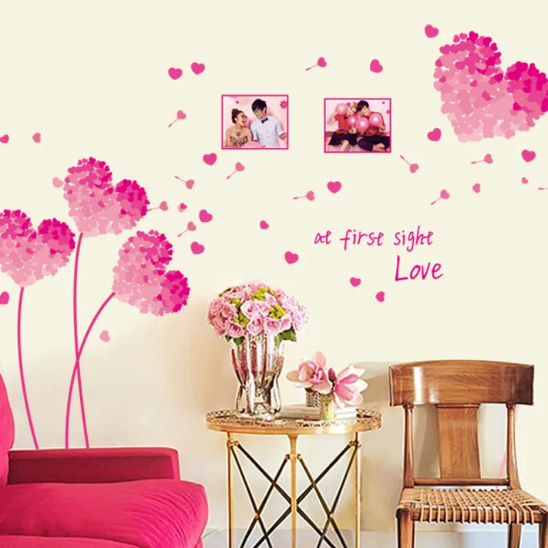 125*96cm Photo Frame Love Flower Wall Stickers Pink Blue Green Orange Purple DIY Wall Art DecalS Decoration Romantic HOME Decor