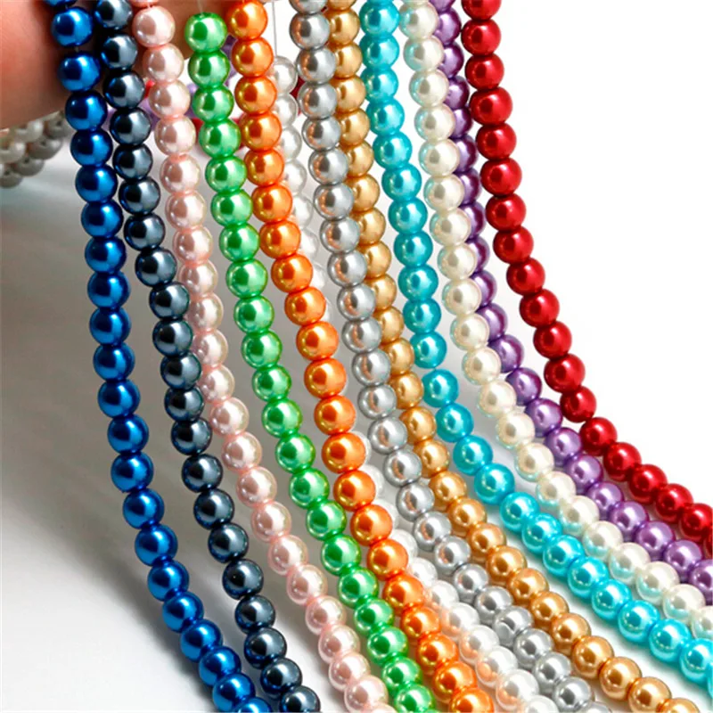 4 6 8 10MM Glass Imitation Pearl Beads Round Ball Bead 20-100PCS for DIY Bracelet Necklace Jewelry Findings Making