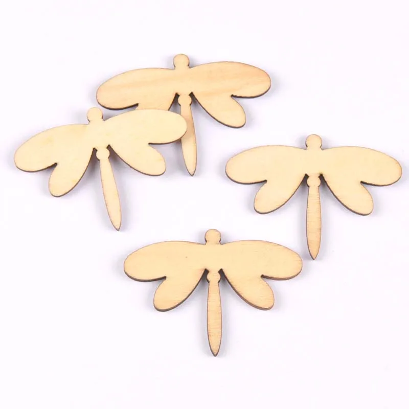 15pcs dragonfly pattern Natural wooden Scrapbooking Carft for Home decoration diy handicrafts  50x35mm MT1837