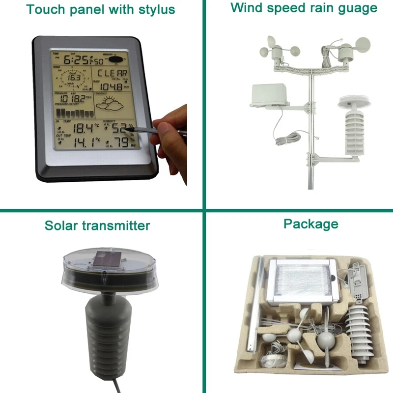 Pro Wireless Weather Station PC interface Touch Panel Solar sensor Hygrometer Humidity Rain Wind Pressure Weather Station Center