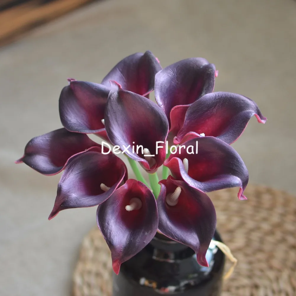 Dark Burgundy Calla Lilies Real Touch Flowers For Silk Wedding Bouquets, Wedding Decorations Artificial calla lily