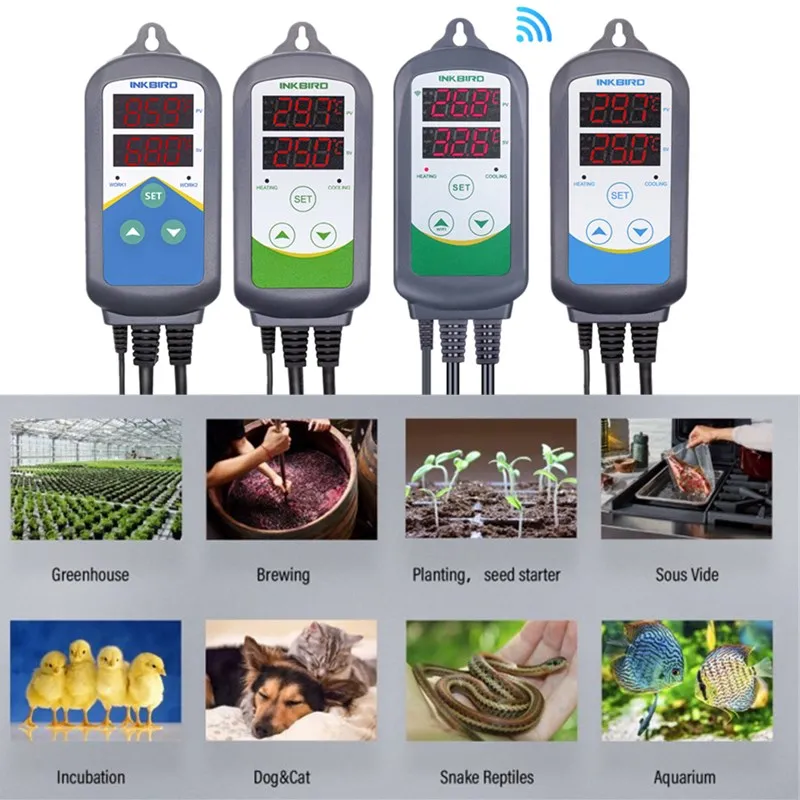 Inkbird 4 type heating and cooling temperature controller with two relays for carboy greenhouse terrarium aquarium Brewing